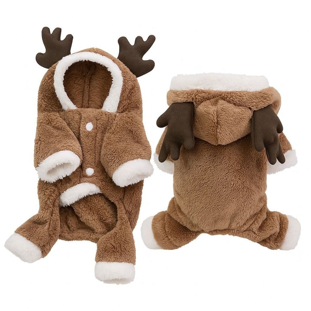 Roupa Fantasia para Cachorro Gato Pet Modelo Alce com Capuz Roupinha Moletom Quente Pequeno