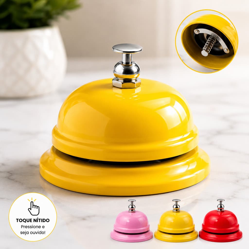 Campainha de Mesa Call Bell Atendimento Restaurante Recepção Balcão Sino Escritório Amarela ou Rosa