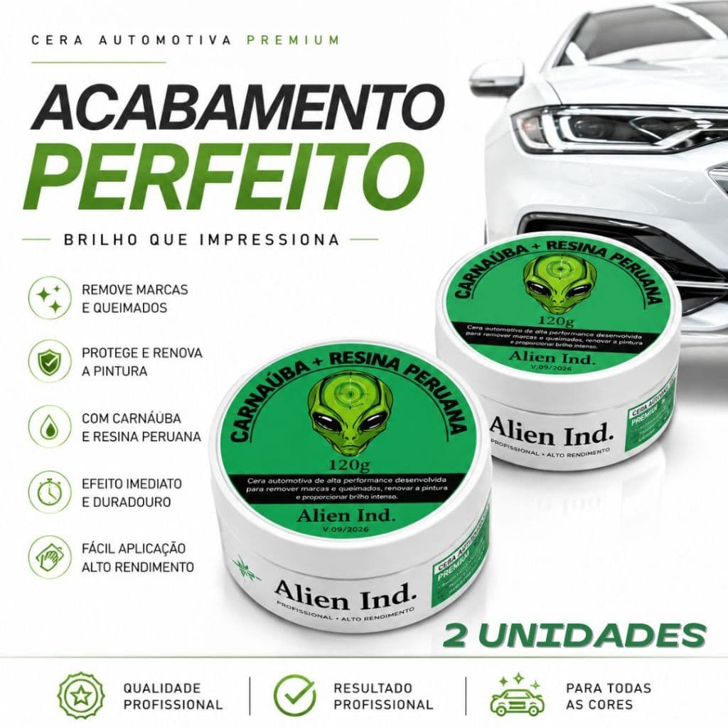 2 Cera Automotiva Carnaúba Rezina Peruana Alien Ind  - Revitalização Brilho e Proteção UV