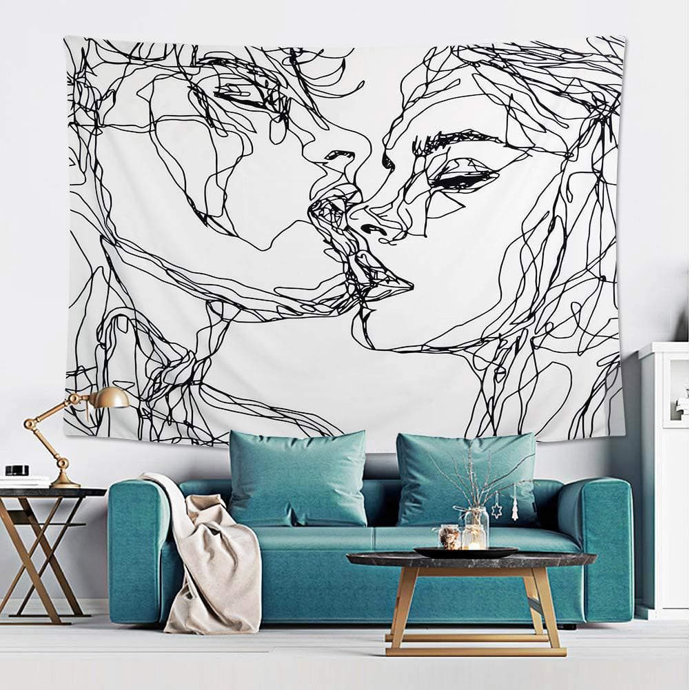 Tapeçaria Ruibo com Arte Abstrata de Esboço de Casal se Beijando, Decoração de Parede para Sala de Estar e Fundo de Quar