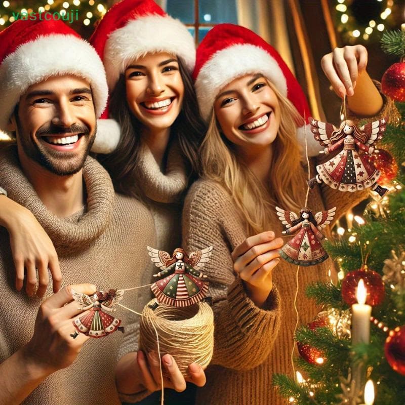 Vastcouji 4 Peças De Enfeites De Anjo De Madeira Feitos À Mão-Decoração De Natal Multicolorida Para Árvore br