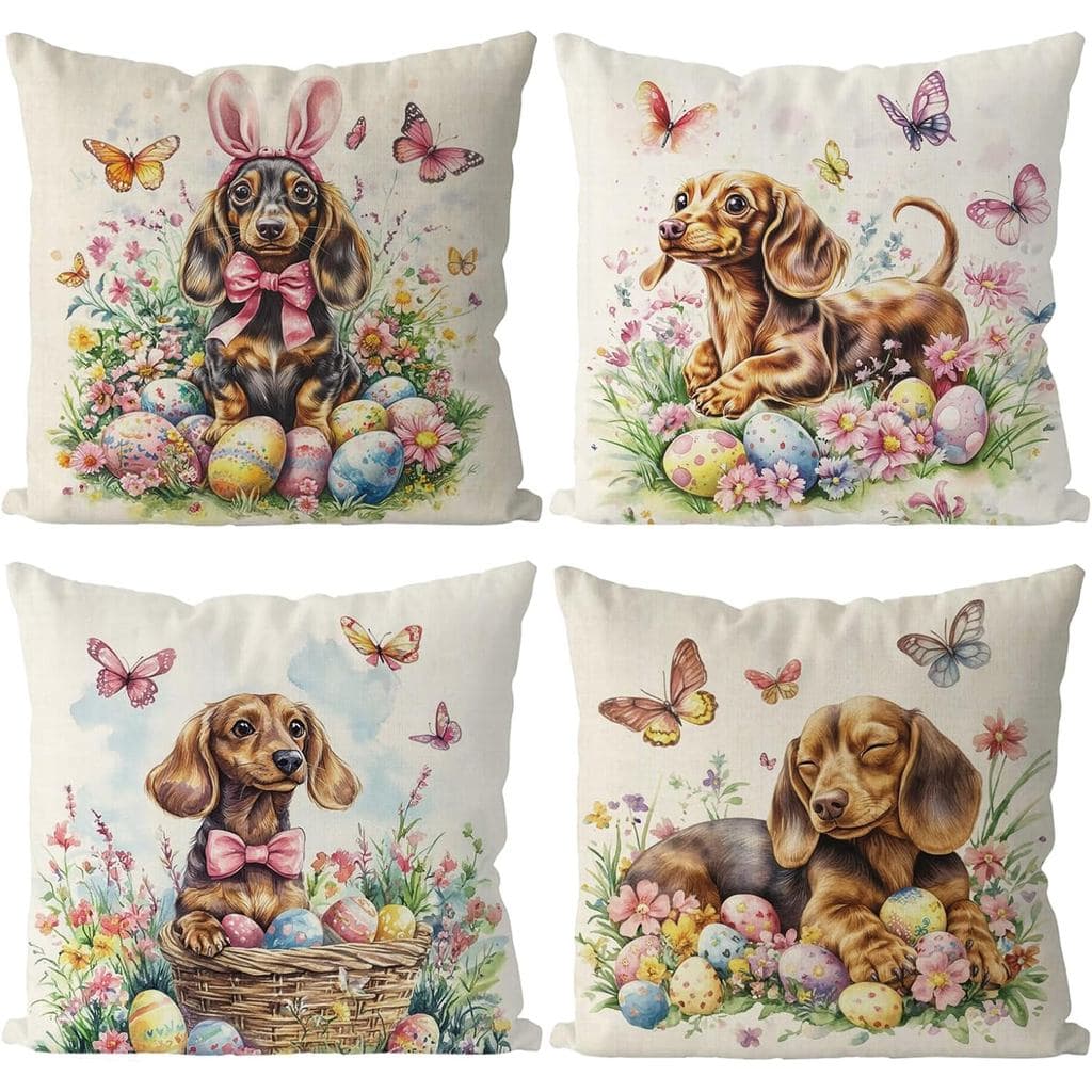 Capas de Almofada de Páscoa GAGEC 18x18 Polegadas, Conjunto de 4, Decorações de Páscoa, Capas de Almofada com Estampa de