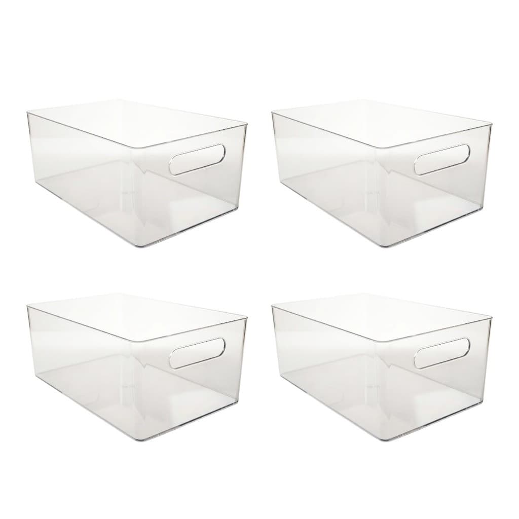 Kit 4 Caixas Organizadoras Transparentes Sem Tampa Com Alça Frontal 25,5cm Geladeira E Armário