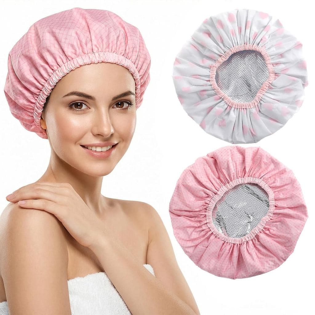 2 Toucas Térmicas para Condicionamento Profundo, Touca de Cabelo de Dupla Camada |   Toucas de Vapor Grandes para Proces