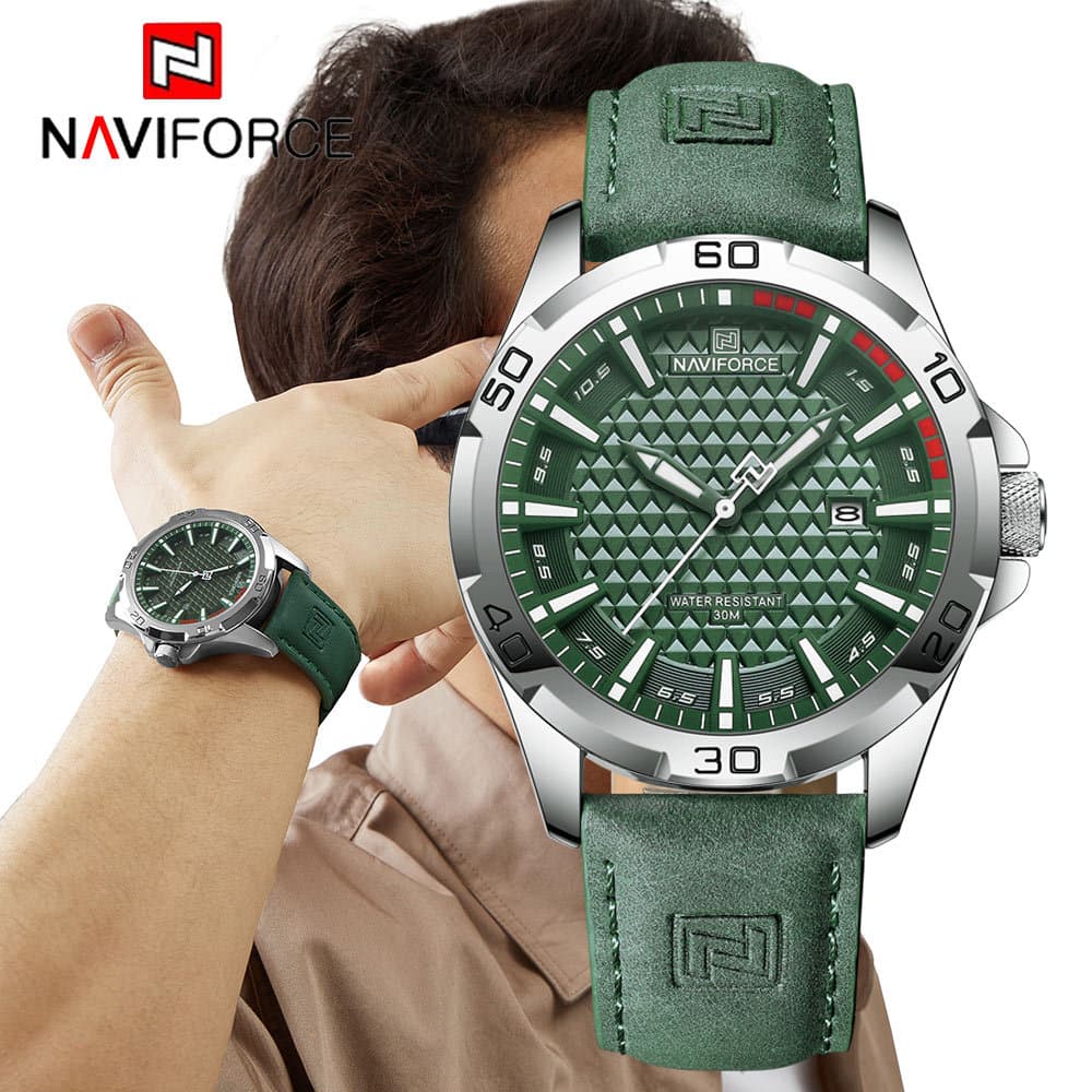 NAVIFORCE Homem Relógio De Quartzo À Prova Dwaterproof Água Data Pulseira Couro Luxo Estilo Militar Masculino Pulso Relo