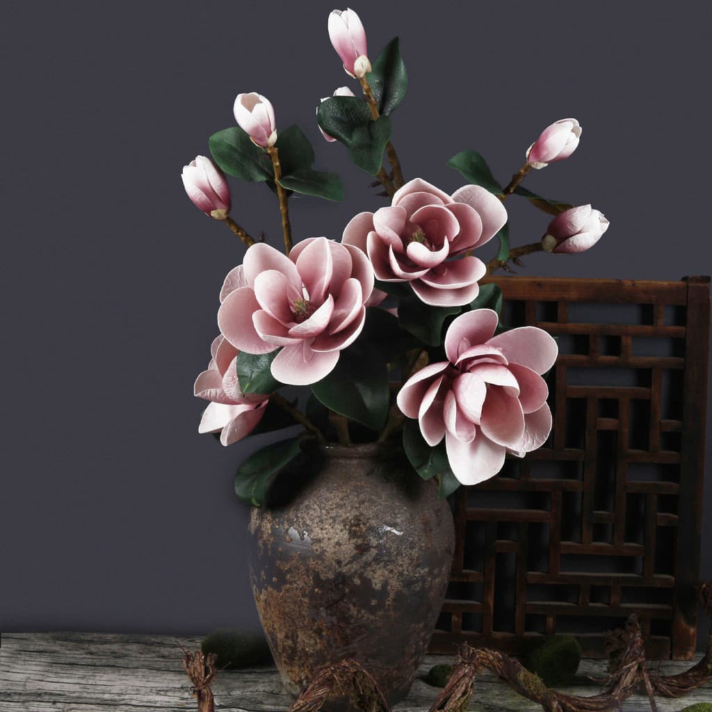 Flores artificiais 4 PU Magnólia Árvore Flores artificiais de alta qualidade Magnólia artificial Novo estilo chinês Deco