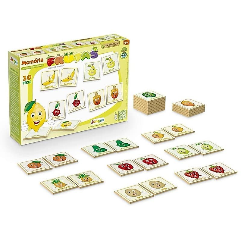 Jogo da Memória Frutas em Madeira 30 Peças – Brinquedo Educativo Infantil