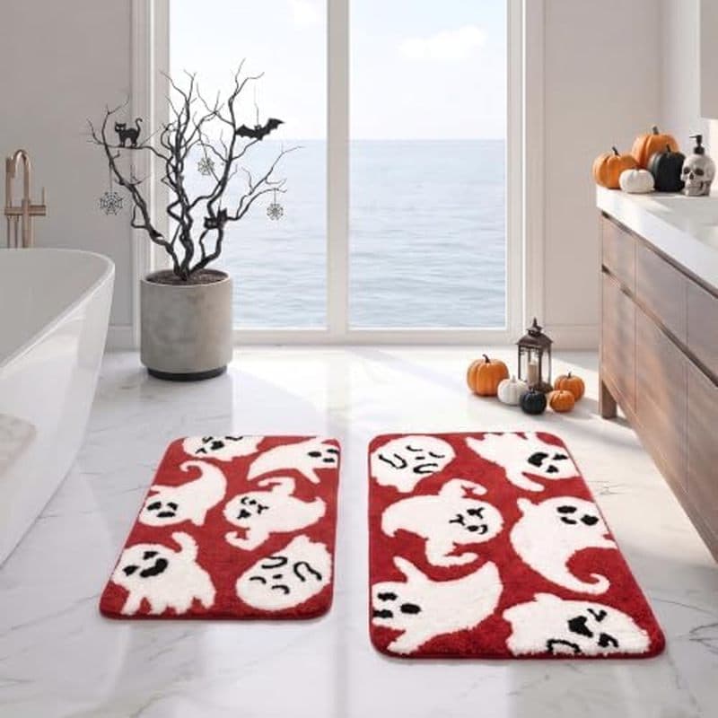 Conjunto De Tapete De Banheiro Arttown , 2 Peças , 16 " X24 " + 20 " X32 " , Abóbora De Halloween | Assustador Fofo Micr