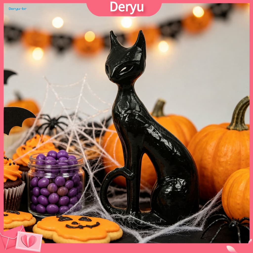 Halloween Ornaments Seasonal Decorative Pieces Cute Witch Cat Resin Figurine Garden Statue Spooky Home Decor for Yard Pa
