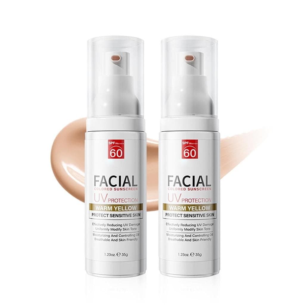 Protetor Solar Facial com Cor 2PCS SPF60, Protetor Solar Mineral Hidratante e Primer 2 em 1, Protetor Solar Corporal, Pr