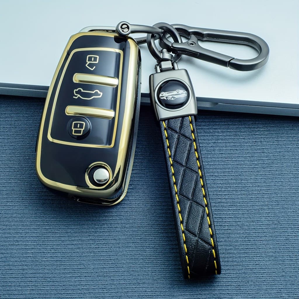 Capa de TPU para Chave de Carro com Chaveiro para Audi A1, A3, A4, A5, A6, A7, C5, C6, Q2, Q3, Q5, Q7, 4F, S3 0KDG