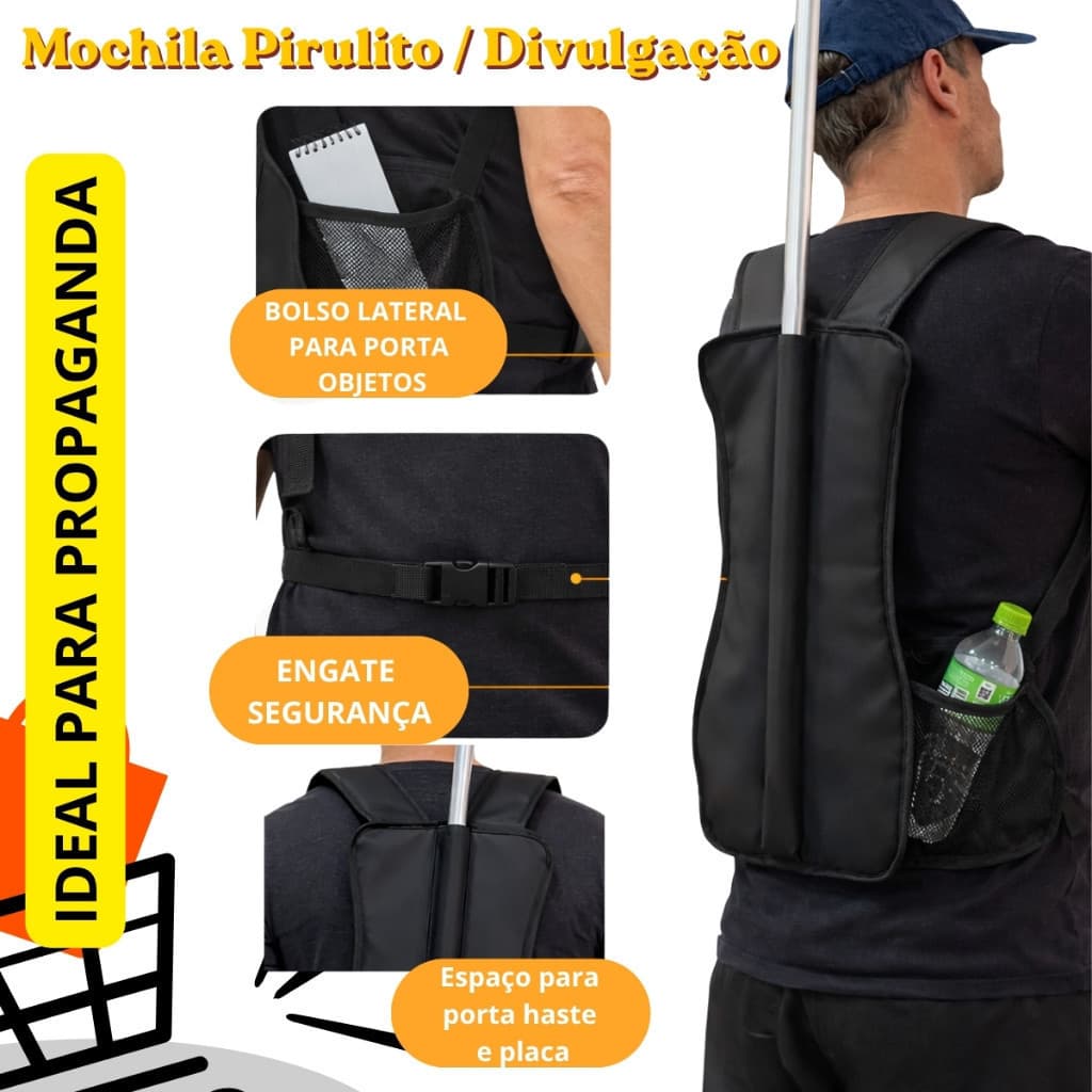 KIT com 5 Mochila Pirulito Marketing e Propaganda de Marca Não Acompanha Haste e Placa