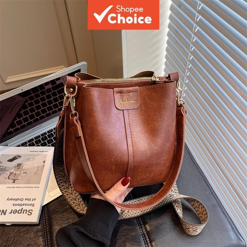 Bolsa de Couro Vintage com Cera | Bolsa Tiracolo de Ombro com Alça Larga Dupla | Bolsa de Uso Diário com Fecho