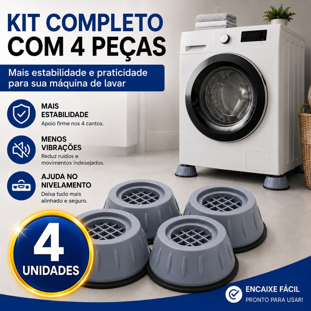 Leveling Feet for Washing Machine, Kit with 4 Anti-Vibration Units, 8 x 4 cm, for Refrigerator and Furniture