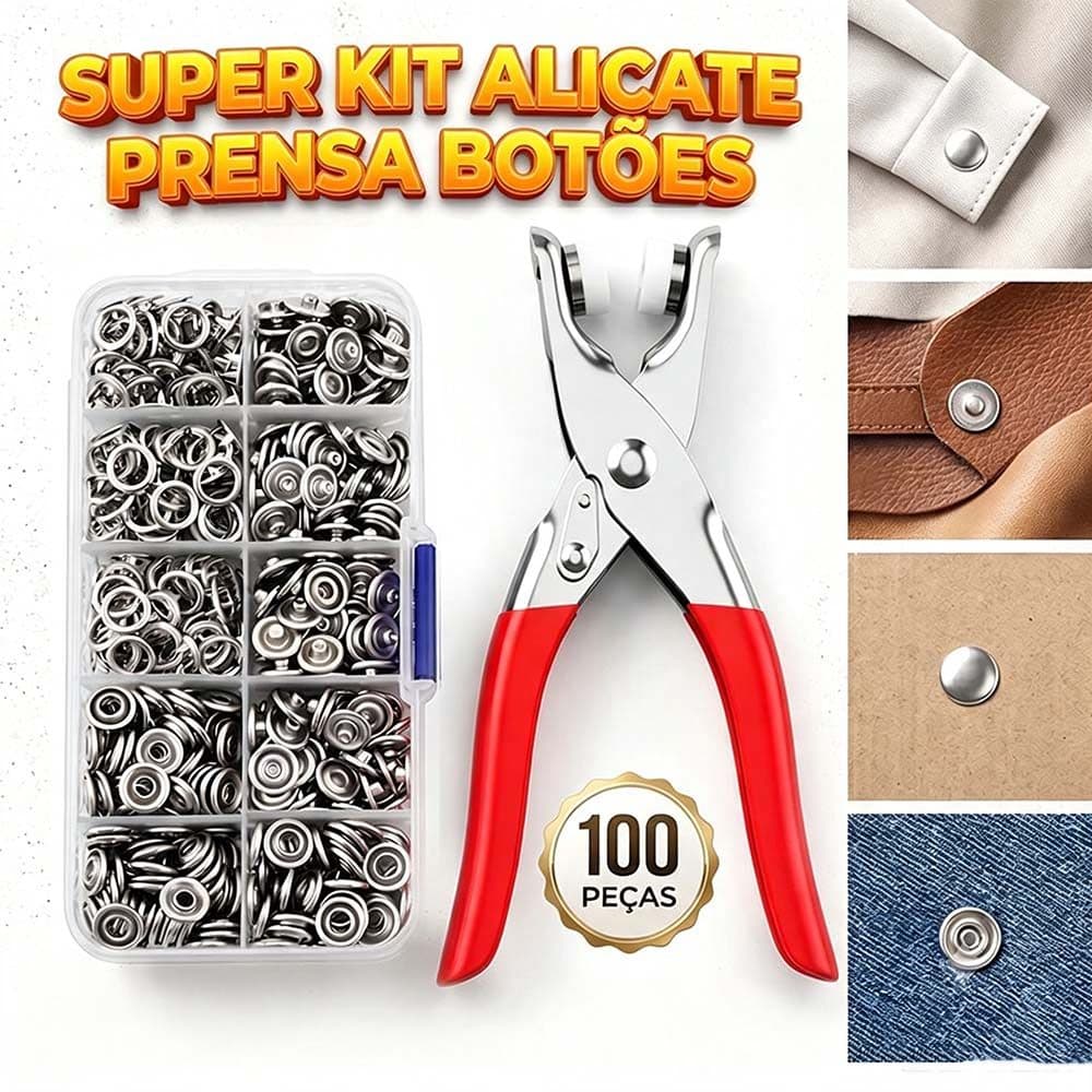 Alicate Aplicador Para Botão de Metal de Pressão Roupa Bebe com 100 Botões de Roupas 9.5mm 2 em 1 Versátil e Prático