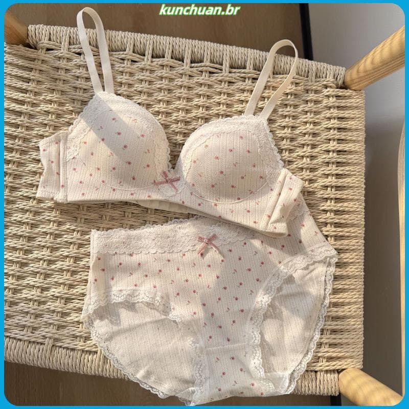 Japonês doce roupa interior feminina seios pequenos reunindo sem anel de aço pequeno fresco Floral menina bonito estudan