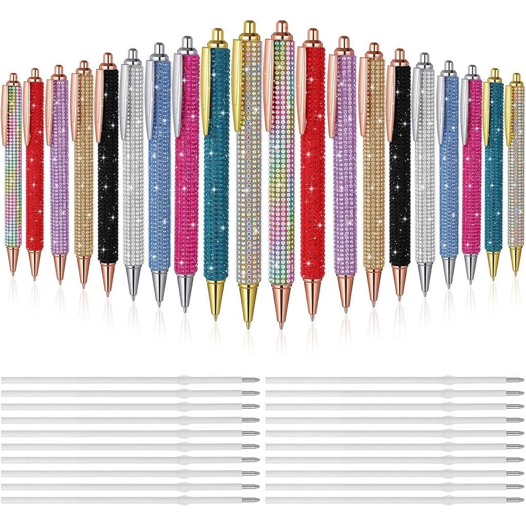 20 Canetas Brilhantes com Strass, Canetas Esferográficas de Metal Coloridas com Diamantes, Canetas Elegantes e Brilhante