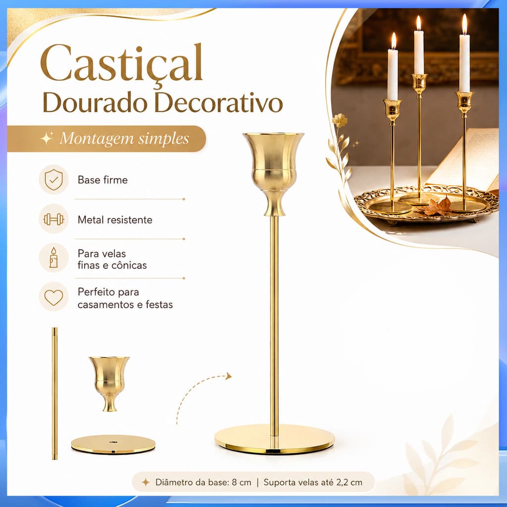 Castiçal de Metal dourado de pés altos, estilo desmontagem, decoração de mesa de casamento, castiçal