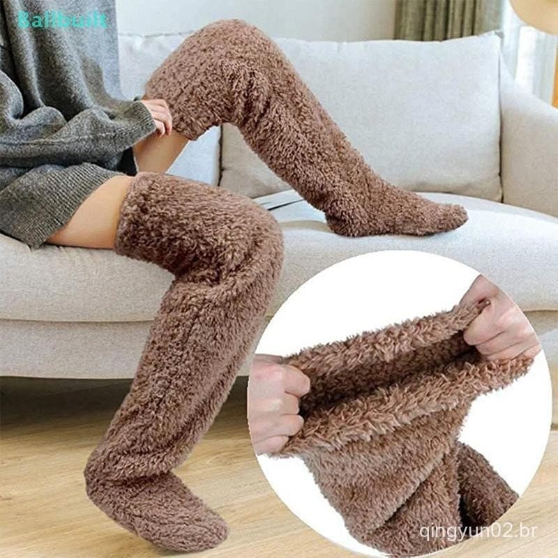 [BLU] Meias Longas Felpudas Acima Do Joelho De Pelúcia Aquecedores De Pernas Dormir Em Casa De Inverno Para Manter Quent