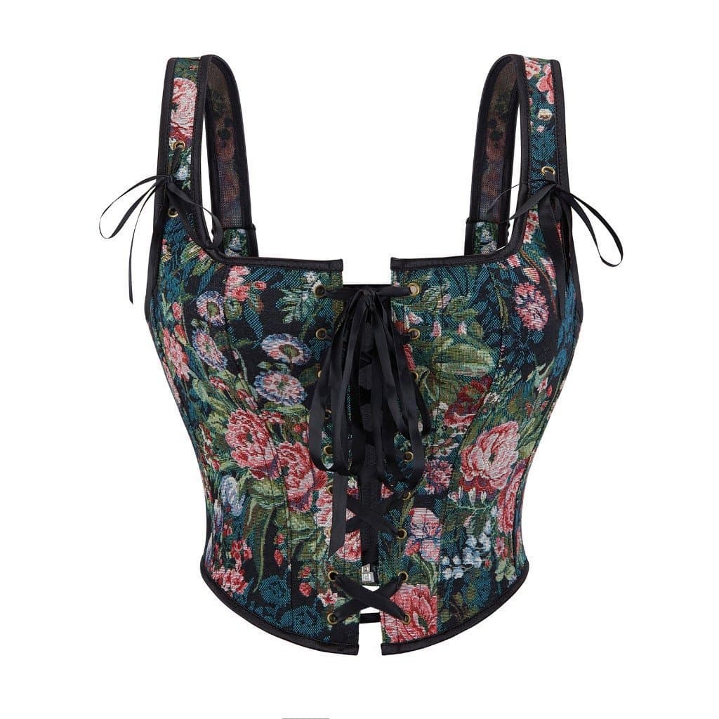 Corset Feminino de Alta Qualidade com Alças Vintage Renascentistas, Fecho de Cadarço, Estilo Medieval, Azul e Preto ZTOQ