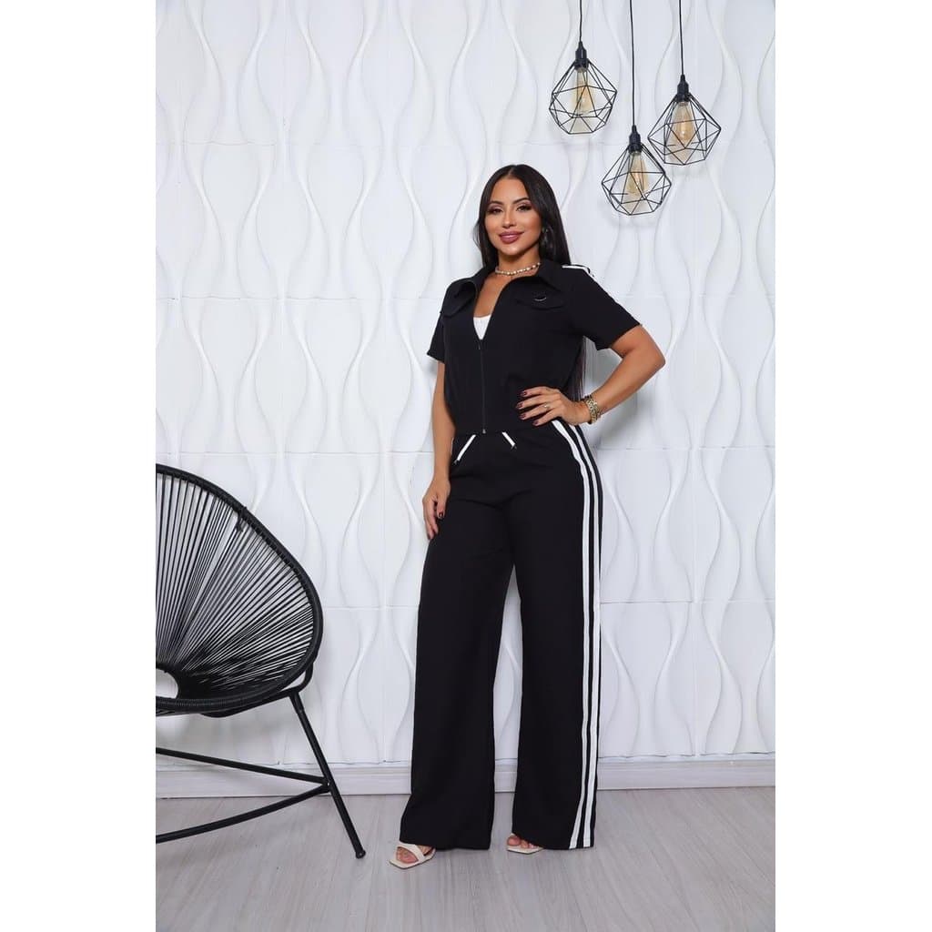 Conjunto Feminino Sensorial Marrant Blusa Manga Curta e Calça Pantalona - Preto - G