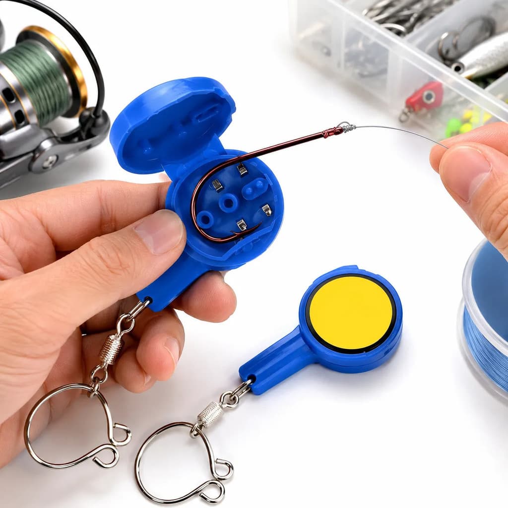 Kit 2 Unidades Ferramenta de Nó Facil Amarrar Linha No Anzol Pesca Chaveiro Portátil