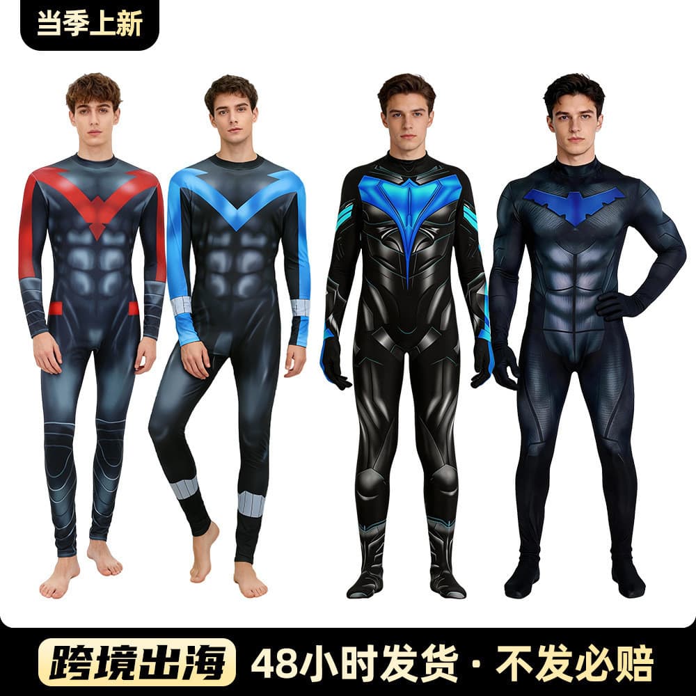 DC Nightwing Muscle Print Macacão Batman Series Battle Suit Halloween Cosplay Suit