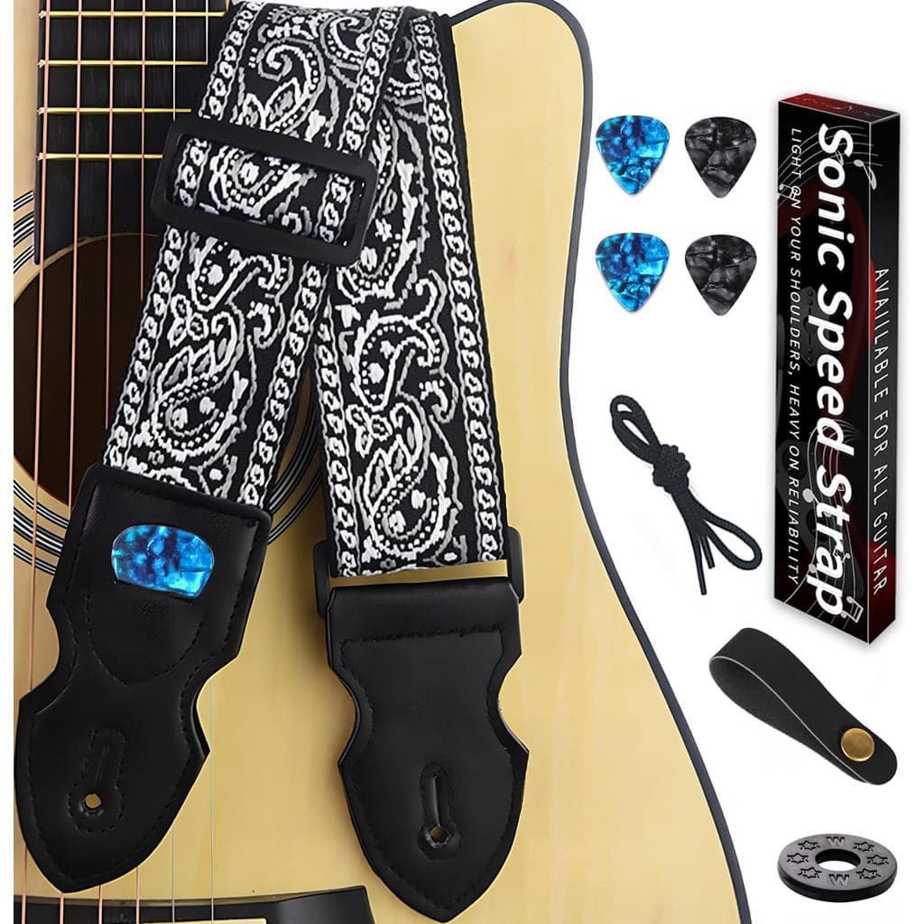 Correia de Guitarra, Correias de Guitarra de Algodão Bordadas com 4 Palhetas e outros Acessórios para Guitarra, Melhores