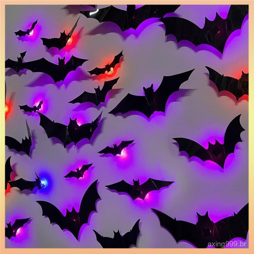 Grupo De Morcego Brilhante Reutilizável Led Iluminado Decoração De Halloween Clássico Ecológico Roxo Morcegos Iluminados