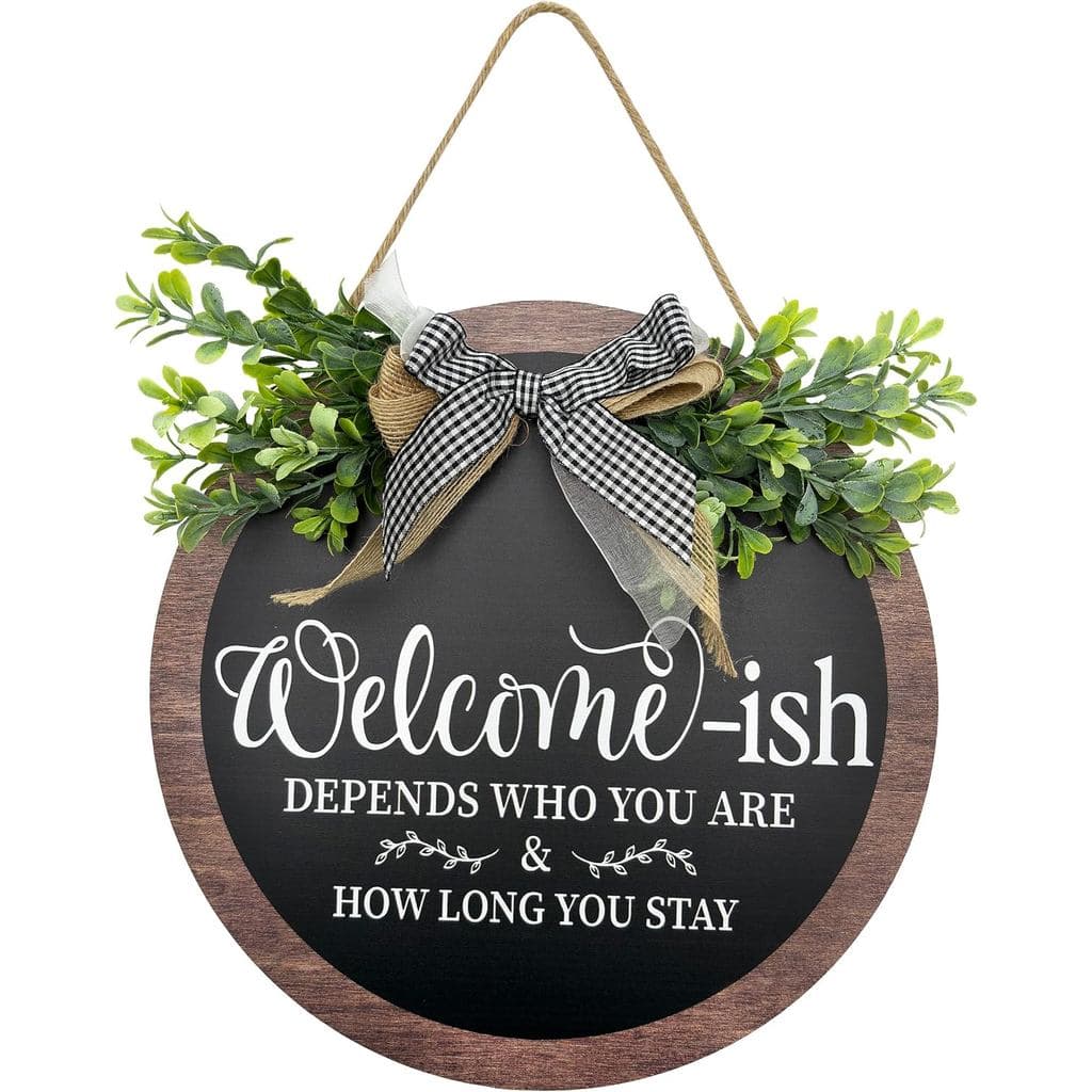Placa de Boas-Vindas para Porta de Entrada, Guirlanda de Madeira para Porta, Decoração Engraçada com Tema de Boas-Vindas