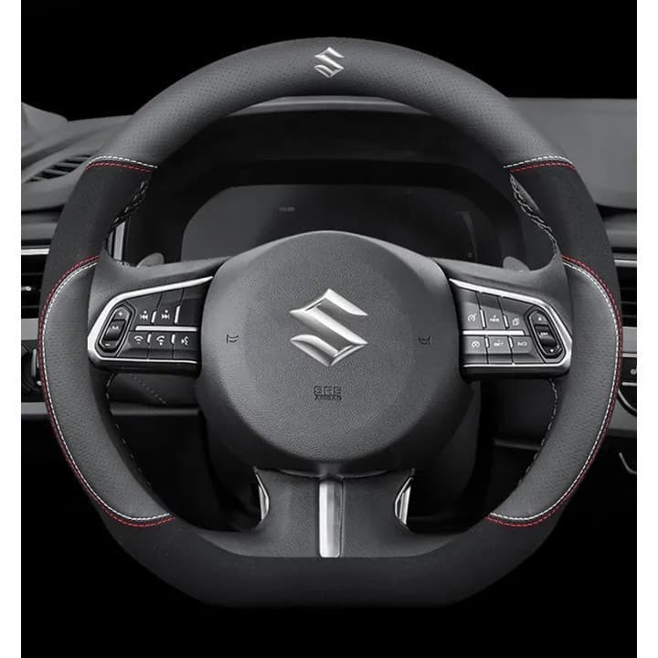Capa de Volante de Carro Suzuki (Formato D Preto) em Couro, Adequada para Todos os Carros Suzuki: Jimny, Ciaz, Ertiga, C