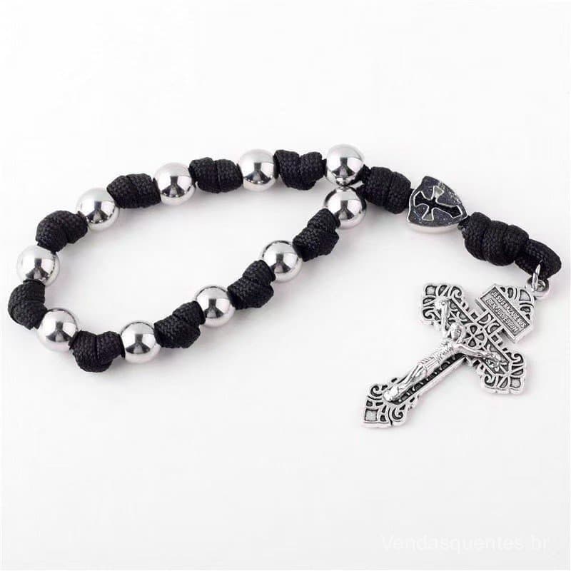 Terço Católico Mariano Nossa Senhora Paracord 425 Contas de 10mm São Bento