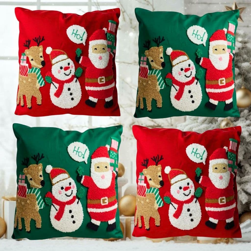 Capas de Almofadas Decorativas 44x44cm Feliz Natal Sala Quarto e Decoração alto relevo bordada
