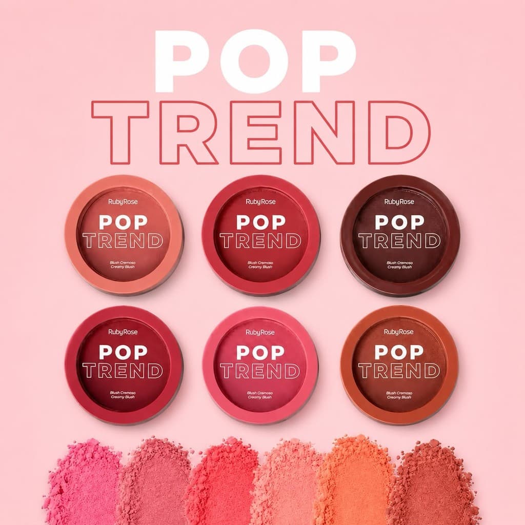 Blush Cremoso Pop Trend Ruby Rose – Cor Natural e Acabamento Uniforme