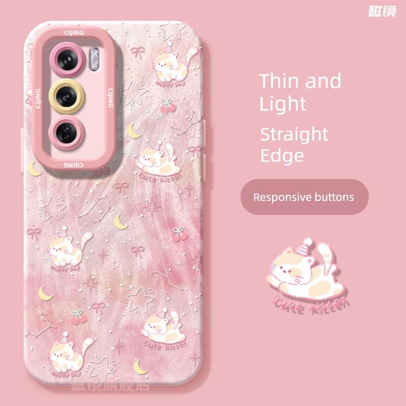 Adequado para OPPOfindx8 Phone Case One 1 Plus 13reno13pro Cute Cat K11 Líquido Real Auto Silicone GT7/6 Cartoon ACE5 So