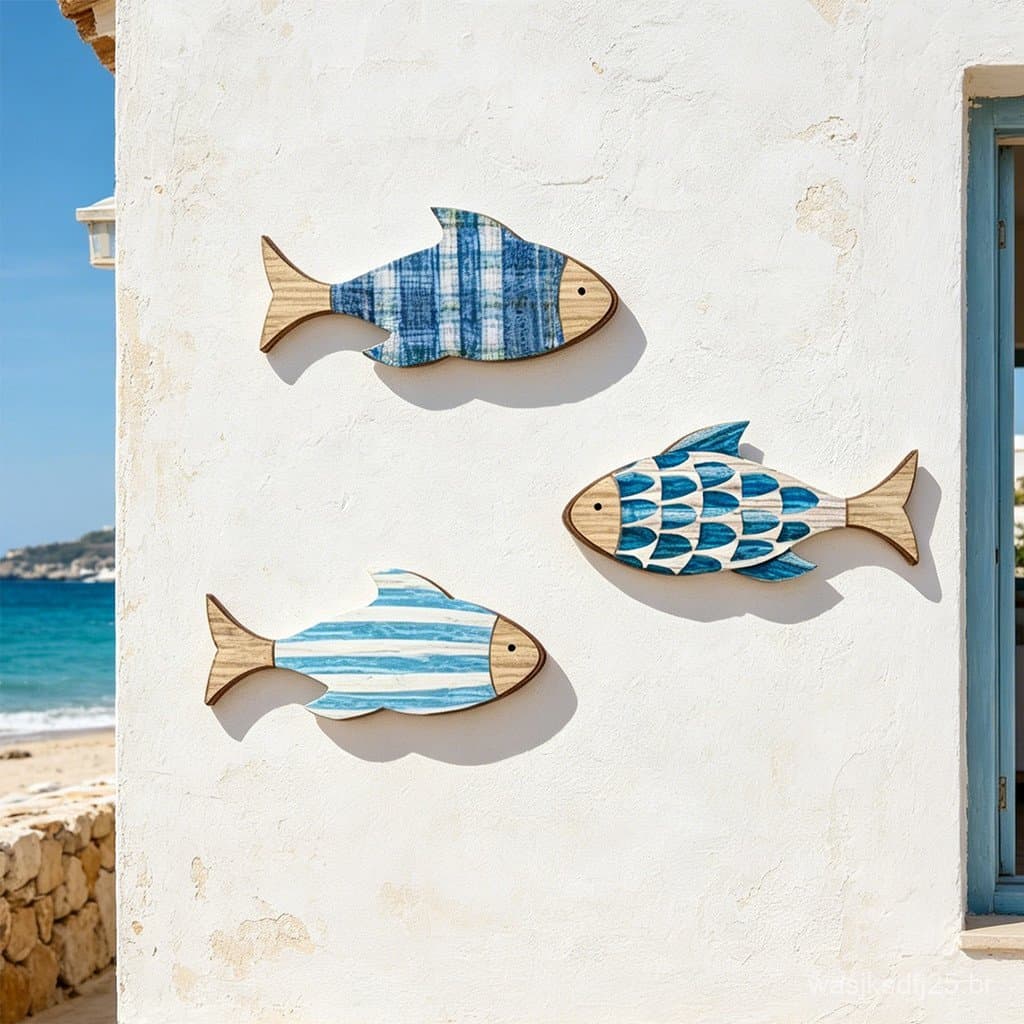 [SKI] 3 Peças De Peixe De Madeira Decoração De Parede Náutica Oceano Rústico Tema Costeiro Vintage Pendurado Enfeites De