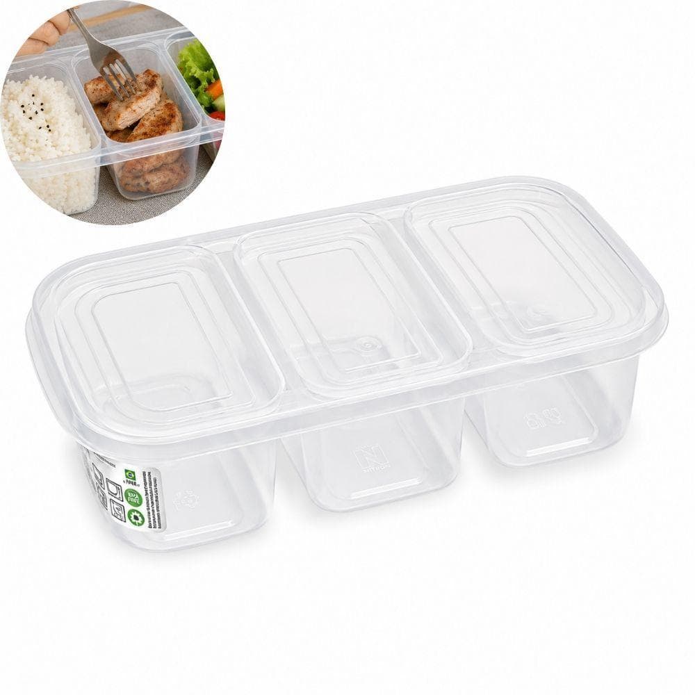 POTE PORTA ALIMENTOS HERMETICO 3 DIVISORIAS MARMITA FITNESS PARA DIETA REFEICOES FRUTAS GELADEIRA E FREEZER