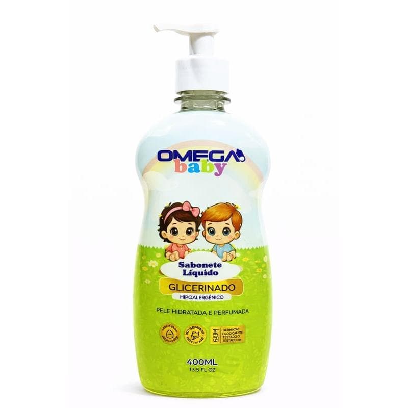 Sabonete Líquido Glicerinado Omega Baby 400ml Bebê Suave - Hipoalergênico, Dermatologicamente Testado, Limpeza Suave