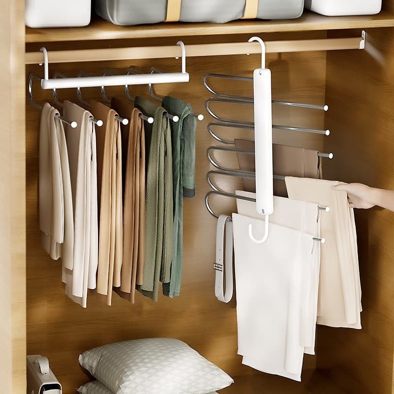 Calças dobráveis Rack multifuncional Multi-camada calças domésticas cabide calças sem costura clipe guarda-roupa pendura