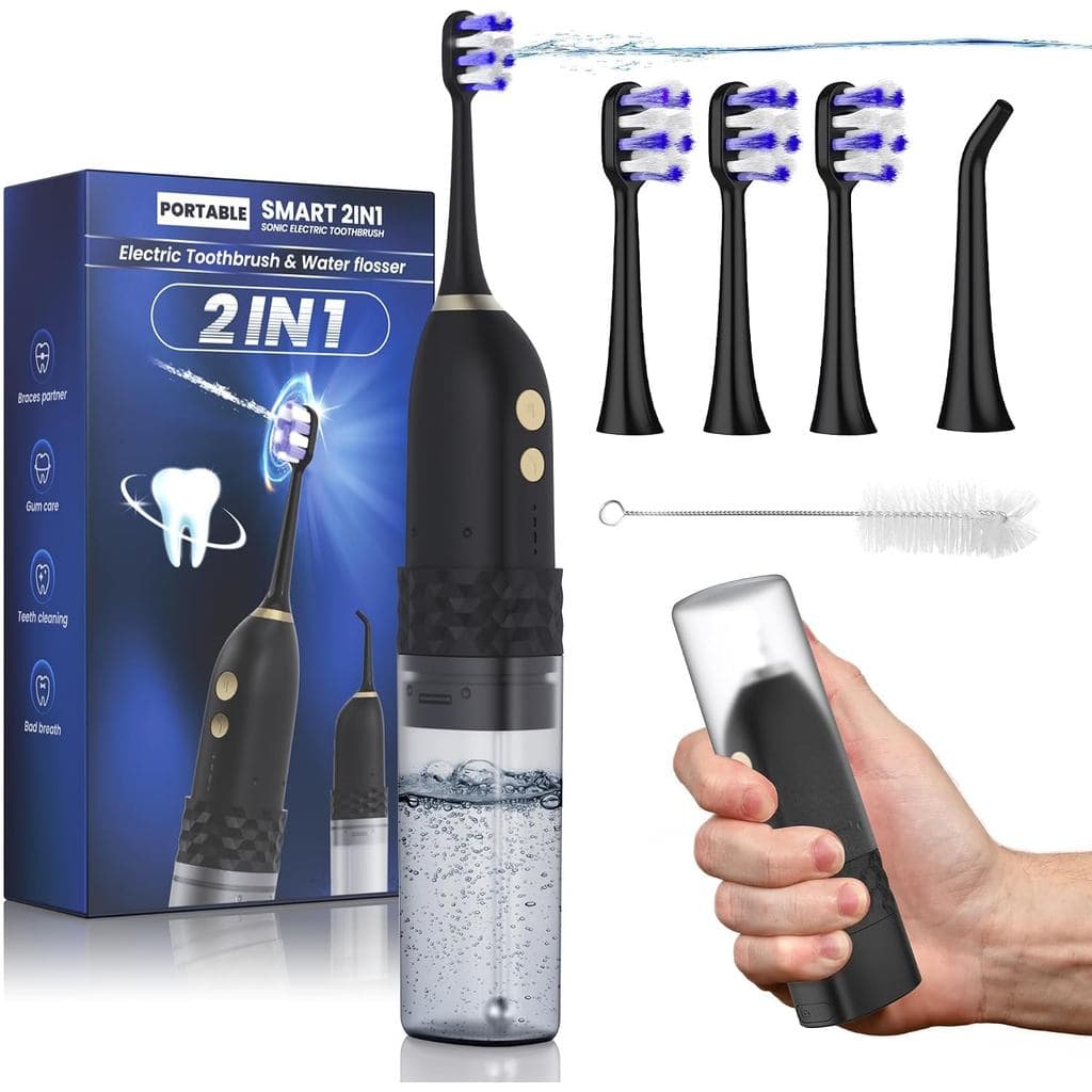 Escova de Dentes Elétrica com Jato de Água, Kit de Limpeza Dental 2 em 1, Combinação de Escova de Dentes e Jato de Água,