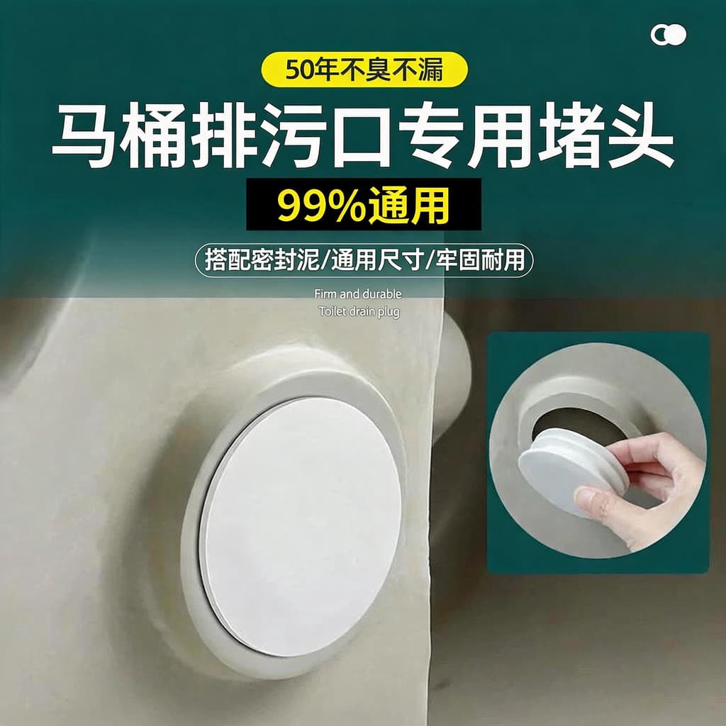 Plugue para buraco de entupimento de vaso sanitário, furo duplo, cabeça de entupimento de tubo de esgoto, dispositivo de