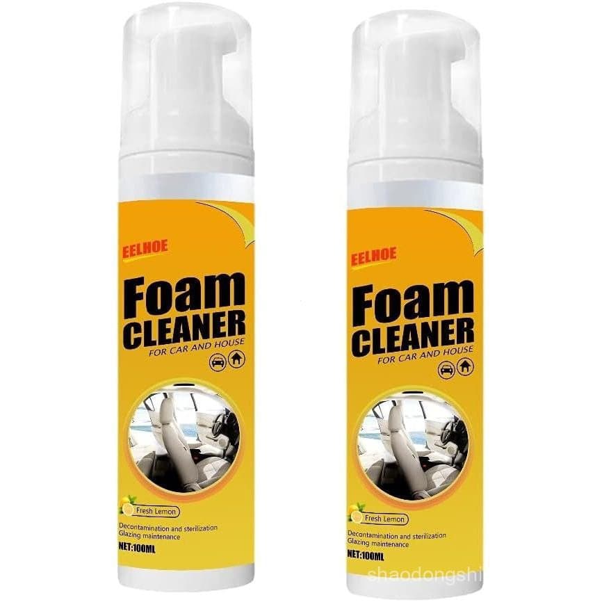 Pacote com 2 unidades de spray de limpeza multiuso em espuma 100 ml, limpador em espuma com aroma de limão para carros e