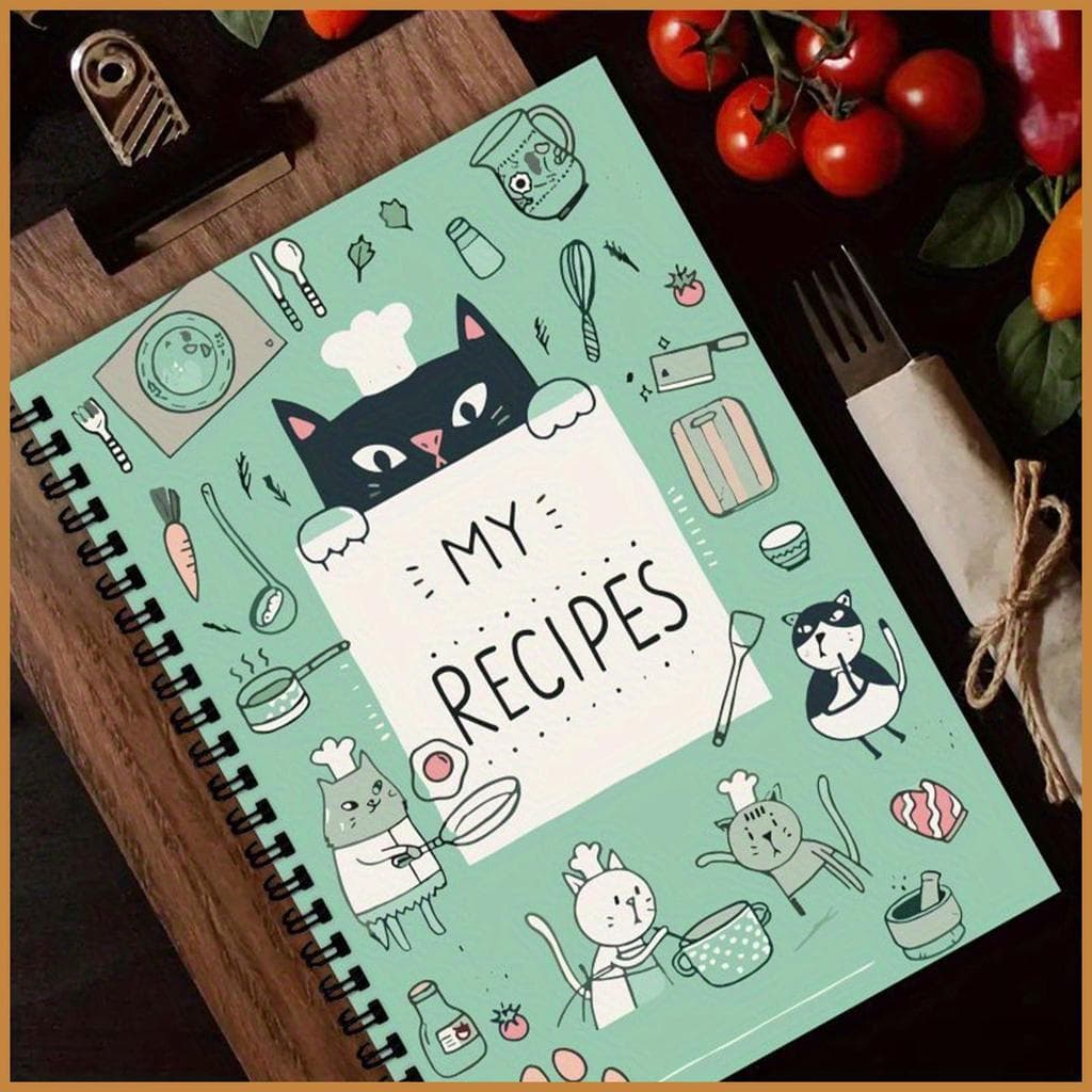Livro de receitas em branco, 100 páginas, encadernação em espiral, capa dura, diário, livro para registrar anotações de