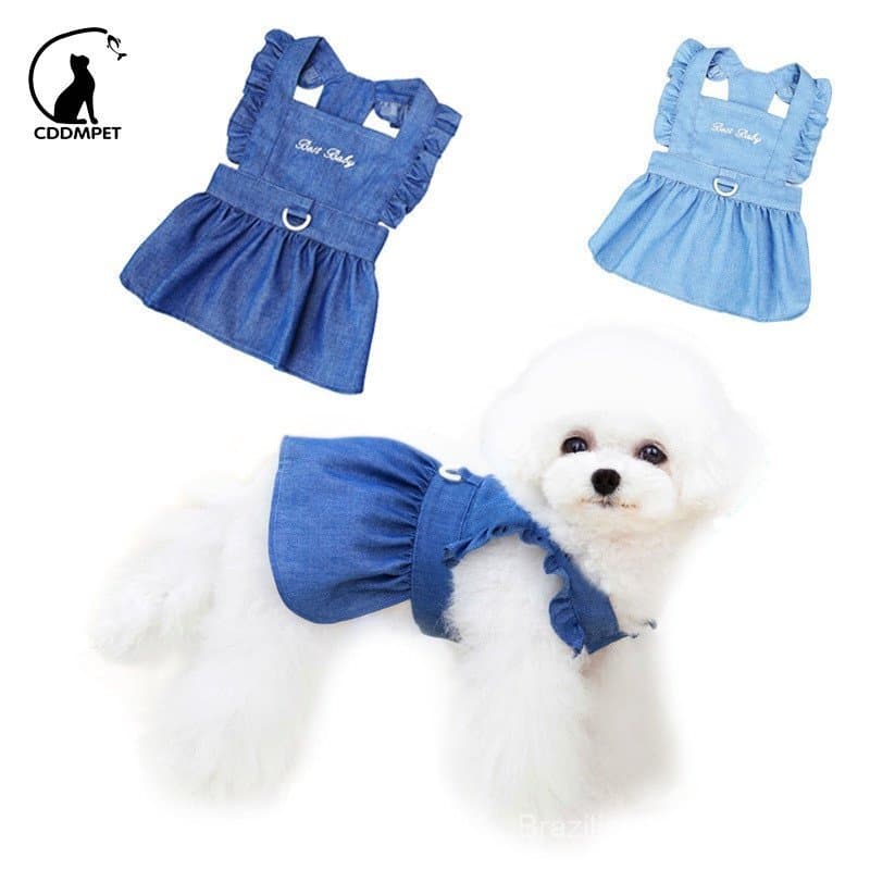 Roupas para cães de estimação, roupas para gatos, jeans bordados, minissaias para pequenos animais de estimação