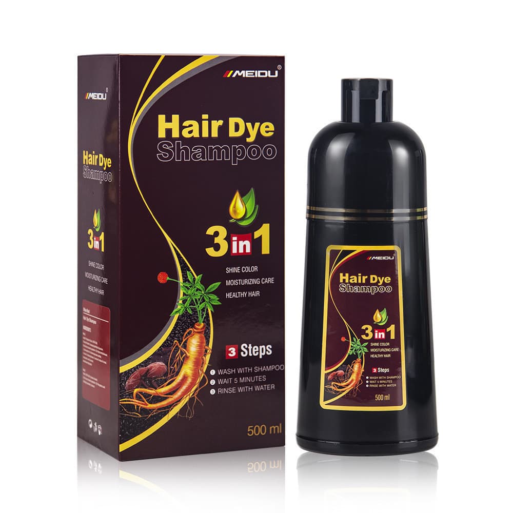 MEIDU Shampoo e Tintura de Cabelo 3 em 1 Preto 500ml, tintura para cabelos grisalhos, fácil de usar.
