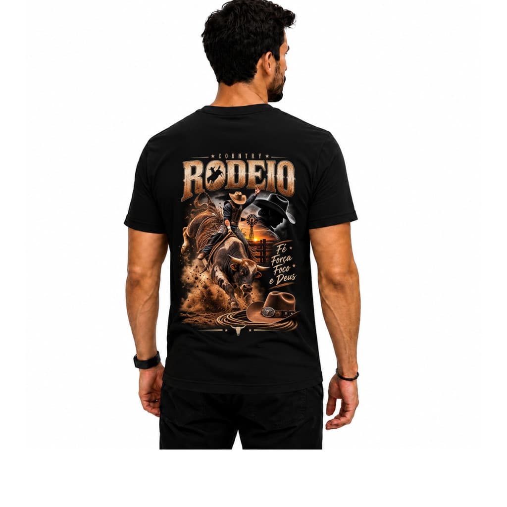 Camiseta Preta Country Rodeio Cowboy Texas Masculina  Algodão