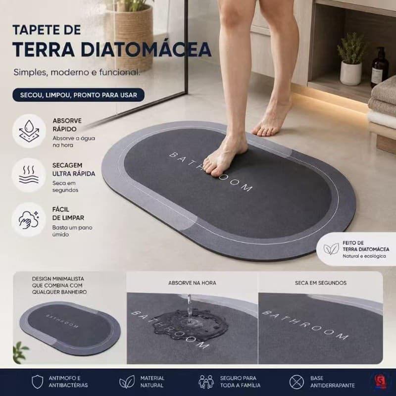 Tapete para Banheiro Antiderrapante Super Absorvente Secagem Rápida 40x60cm Quadrado/Redondo
