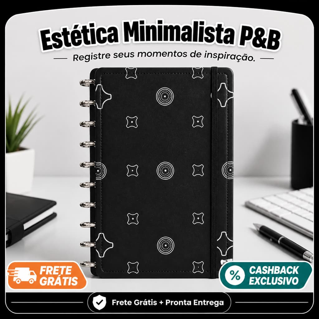 Caderno de Disco A4 B5 Inteligente Reutilizável Folhas Removíveis Organizador Preto para Estudos e Trabalho