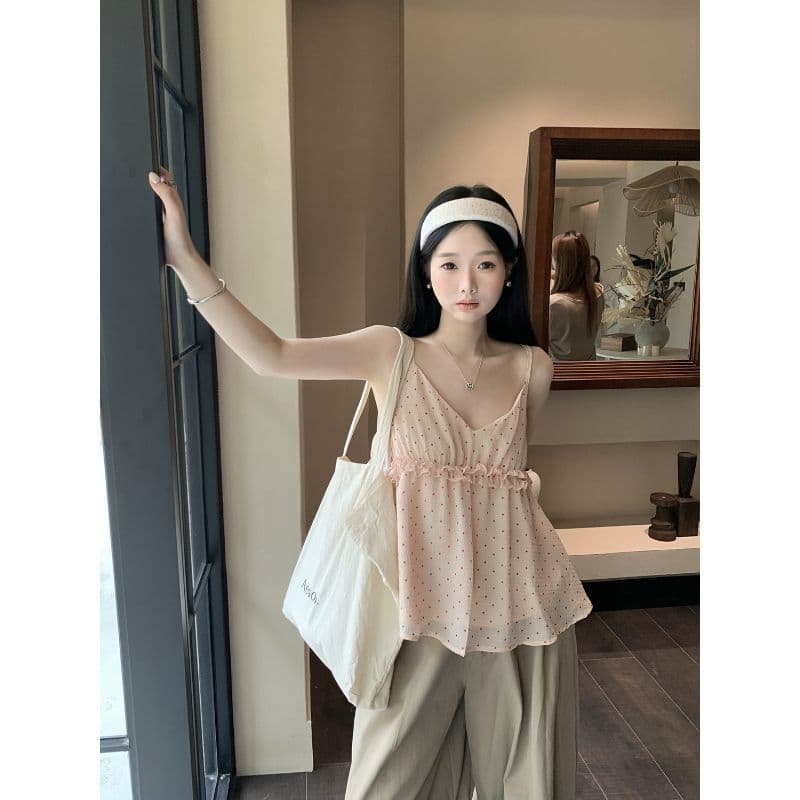 [Venda por tempo limitado] Estilo coreano doce estilo menina quente rosa bolinhas camisola feminina verão novo estilo De