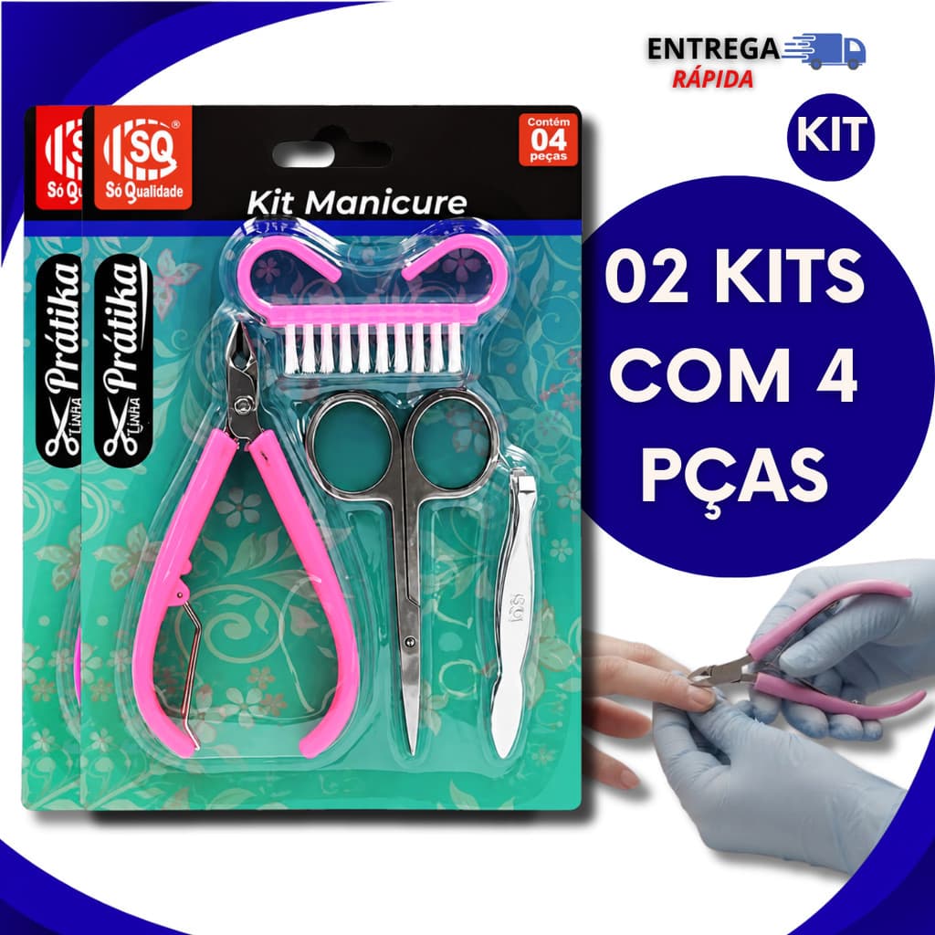 Kit Manicure Profissional Alicate Cutícula + Escovinha + Pinça e Tesourinha Salão de Beleza Manicure Excelentes